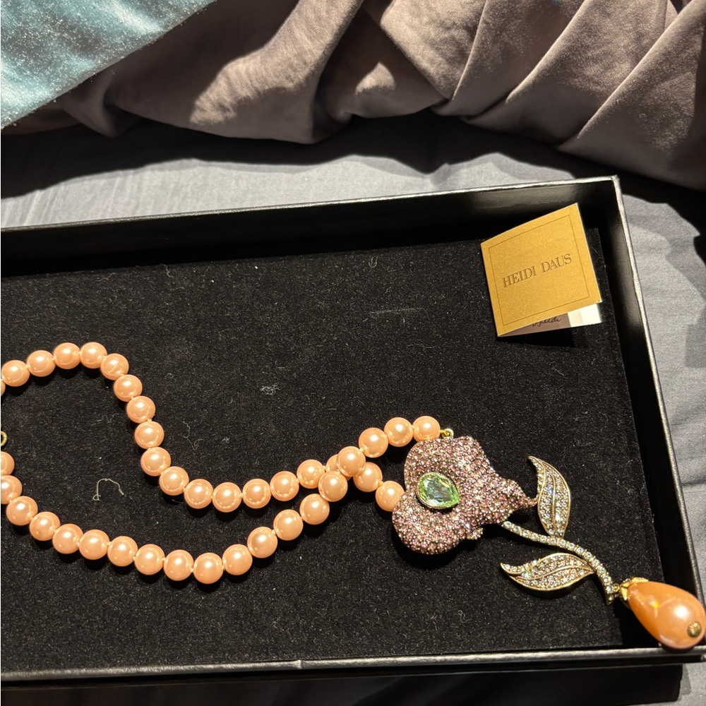 Heidi Daus Pink and Gold Floral Necklace with Beaded Strand